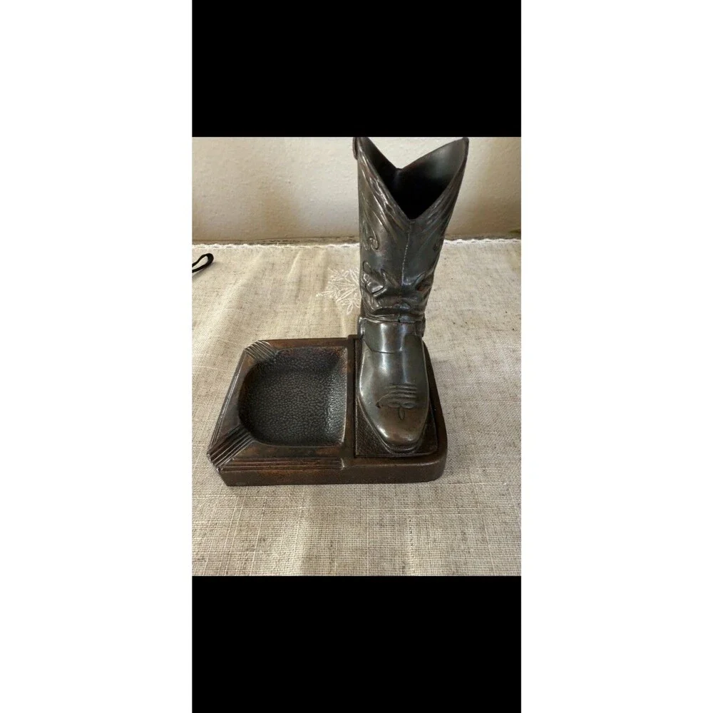 Vtg Bronze Cast Cowboy Boot & Spur Ashtray/ Trinket Holder 1940’s